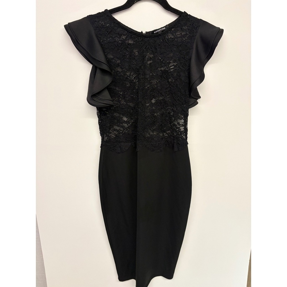 Coquette Lace Ruffle Dress Women L Black Goth Sheer Whimsigoth Fairy